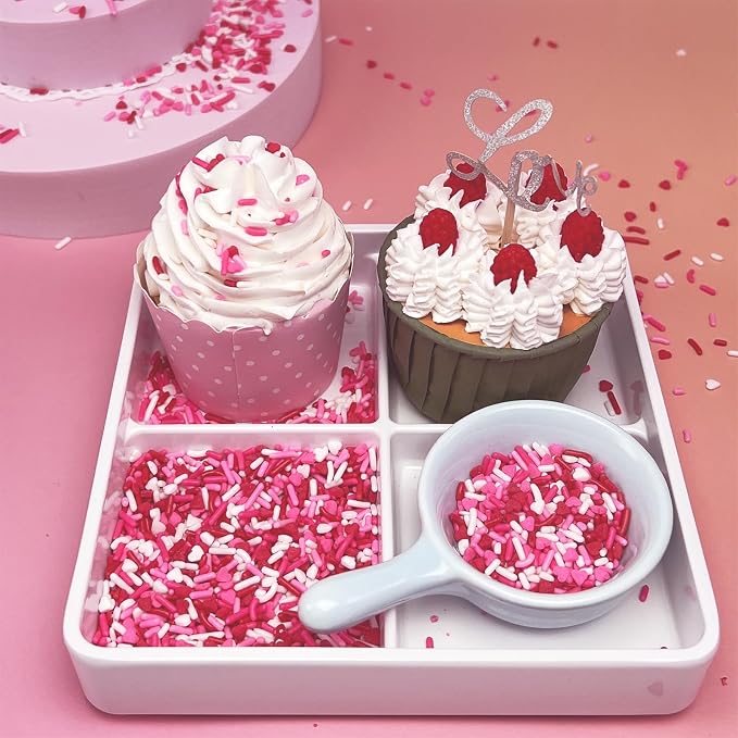 Valentines Sprinkles for Baking, 4.5oz White Red Pink Jimmies and Heart Sprinkles for Cake Decorating, Valentine Sprinkles for Cookies, Cupcake, Ice Cream, Cake