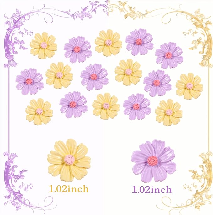 20Pcs Flowers Cupcake Toppers Yellow Purple Pink Flowers Cake Topper for Bridal Engagement Baby Shower Kids Birthday Wedding Anniversary Fairy Floral Party Table Decor