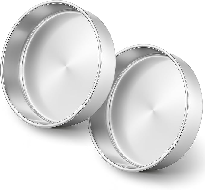 Leonyo 9½ Inch Round Cake Pans, Stainless Steel 2 Pack Layer Cake Pans 9½Inch Round Tins Set for Baking, Metal Circle Tin for Birthday Wedding Party, Dishwasher Oven Safe