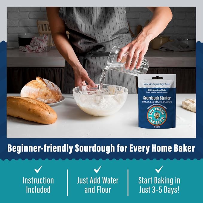 MY RUSTIC ROOTS Mature Sourdough Starter Culture - All Natural & Organic Sourdough Bread Starter - Beginner Friendly - Perfect for Baking Delicious Homemade Artisan Bread, Pizza & More - 12g