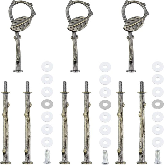 3 Tier 14" Tier Cake Tray Stand Hardware Fitting Holder Rod(Bronze) | 3-Level Leaf-Shaped Heavy Duty Stand Handle for Serving Cake Stand Wedding Party Display (3Pcs)