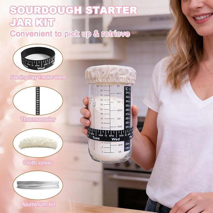 Beginner Sourdough Starter Kit, Sourdough Bread Baking Supplies, Bread Proofing Basket Set with Glass Sourdough Starter Jar, Sour Dough Bread Making Tools Kit Baking Gifts for Women Mom Wife