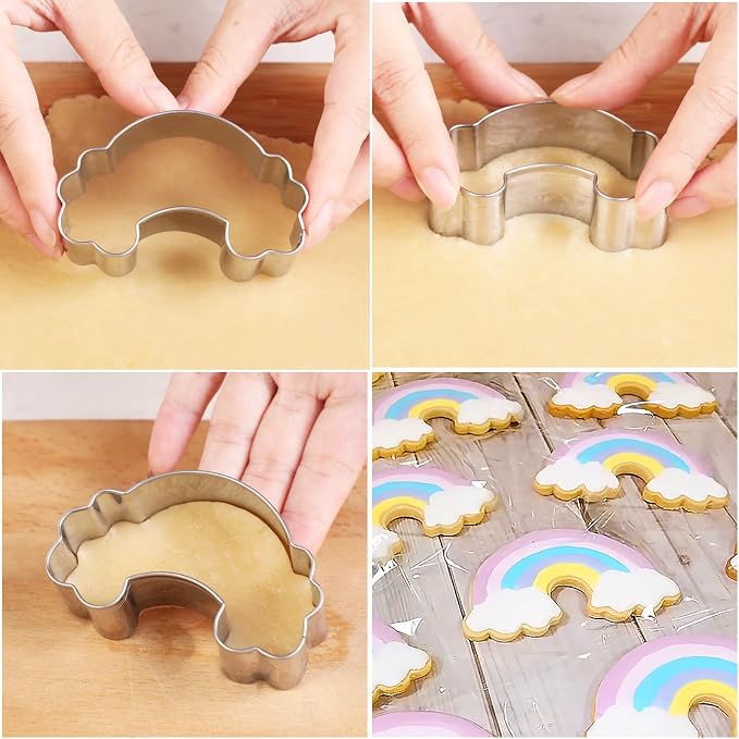 Unicorn and Rainbow Cookie Cutters, Set of 8, Cookie Biscuit Mold Food Grade Stainless Steel Fondant Cutters (Cartoon Cookie Cutters Set) For Cake Decoration