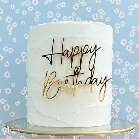 1PCS Happy Birthday Cake Topper,Gold Mirror Acrylic Boy or Girl Cake Sign Decorations,Birthday Cake Charm Supplies for Birthday Party Cake Dessert