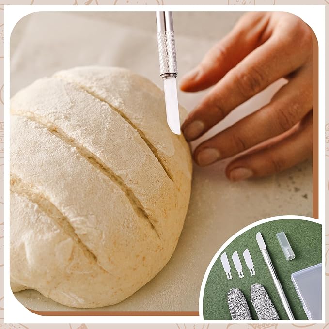 Bread Lame Sourdough Ceramic Lame Scoring Tool, 4 Ceramic Blades with Protective Cover and Finger Sleeves for Sourdough Baking