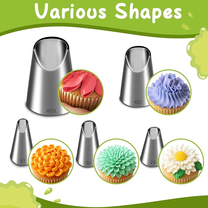 Suuker 5 Pieces Rose Flower Piping Tips Set | Stainless Steel, Cake Decorating Tips, Frosting Icing Tips, 402L 402 79 80 81