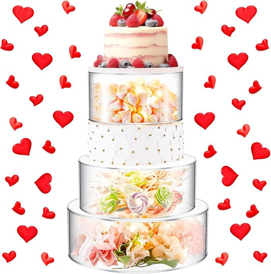 Sintuff 3 Pcs Acrylic Cake Stand with LED Lights 7‘’, 9‘’, 11‘’ Clear Fillable Cake Riser Round 3 Tier Case Box for Wedding Birthday Holiday Party Food Display, 3 Sizes