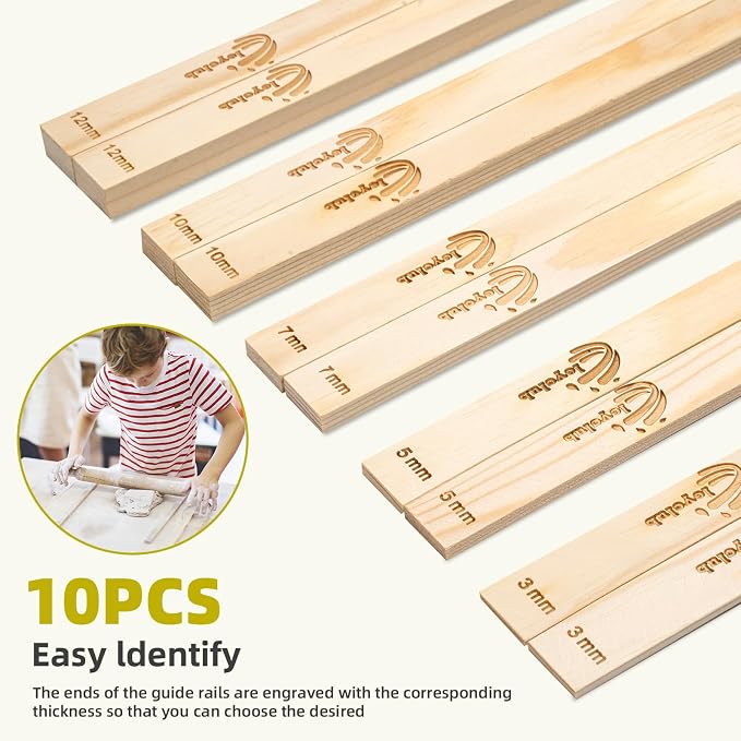 Pottery Rolling pin Guides, Clay Tools, 5-Size Mud Stick Guide for Precise Clay Thickness, Premium Pottery Tools for Hobbyists & Ceramic Artists (13.4inch)