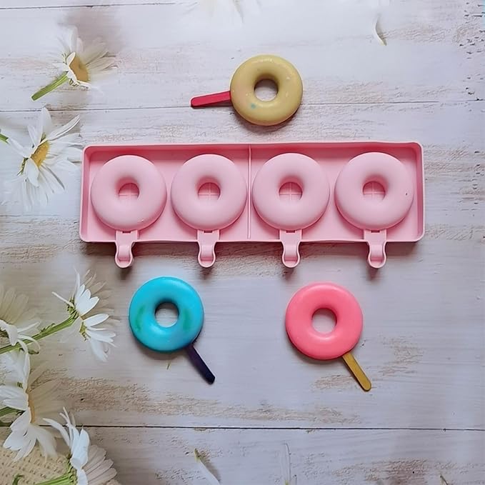 Doughnuts Shape Cream 4 Cavity Silicone Popsicles Cubes Tray Popsicles Maker Baking Cake Candy MOL