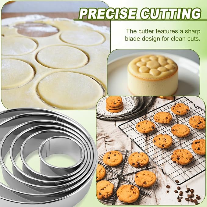 6-Piece Stainless Steel Cookie Cutter Set with 2 Plastic Scrapers, Round Cookie Cutter Biscuit Cutter, Baking Molds for Cookies, Cakes, Doughnuts (2, 3, 3.5, 4, 5, 6 Inch(COLOR:Silver)