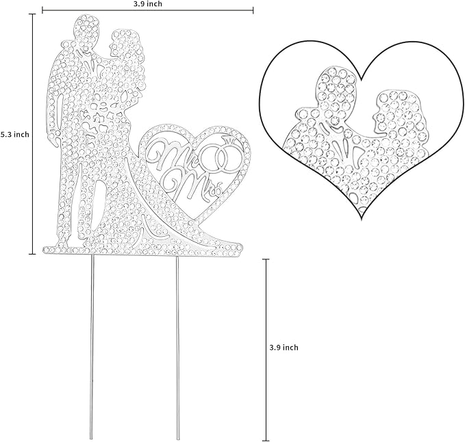 Jaciya Wedding Cake Topper Rhinestone Mr and Mrs Cake Topper Bride and Groom Bridal Shower Party Metal Silver Wedding Decorations Supplies