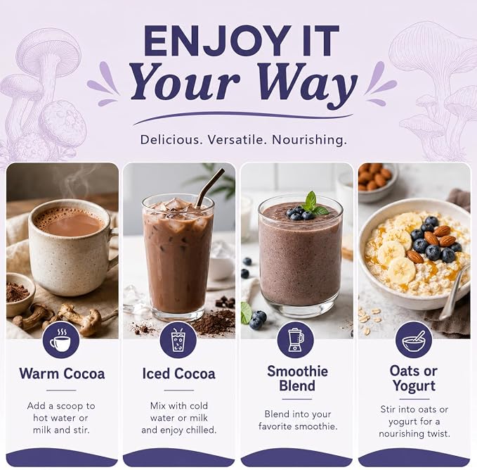 Suiyilary 10 Mushroom Hot Cocoa for Sleep, Sugar Free Keto Cocoa Powder, Nighttime Drink,100mg Magnesium Glycinate, 100mg GABA, 150mg L-Theanine, Help Fall Asleep and Stay Asleep, 15 Servings