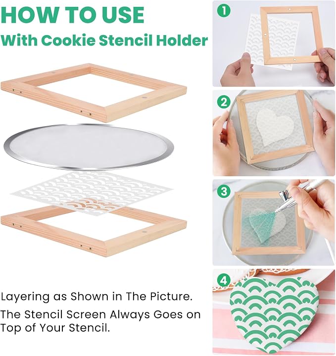 Cookie Stencil Screen, Tool for Cookie Stenciling & Airbrushing, Use on Its Own or with a Cookie Stencil Holder, Cookie Decorating Supplies, Made with Food-Safe Stainless Steel