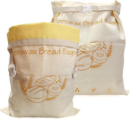 2-Pack Reusable Beeswax Bread Bags - Large 17x13 Inch for Sourdough & Homemade Bread Storage | All-Natural Beeswax Preservation, Eco-Friendly Cotton Food Bags - Easy to Clean & Daily Use