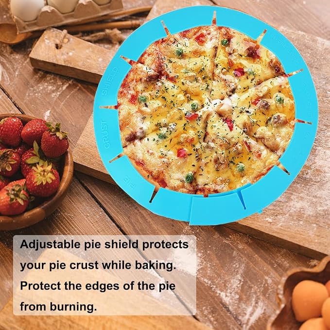 Adjustable Silicone Pie Crust Shield Pie BPA-free Protectors Cover Kitchen Tool for Baking Pie Pizza, Fits 8-11.5 Inches Pie (Blue-2pcs)