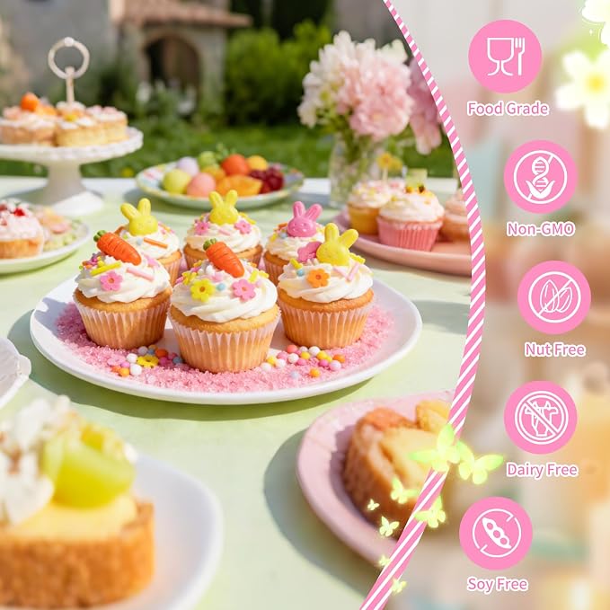 Edible Sprinkles 4-Pack Set,Edible Orange Sprinkles for Cake Decorating,Pink Orange and Yellow,Confetti Jimmies and Pink Sanding Sugar,Petal Rabbit Confetti,Carrot Sprinkle,Nonpareils,Pastel Cake Decorations for Baking,Desserts,Cupcakes,Ice Cream,Cooki...