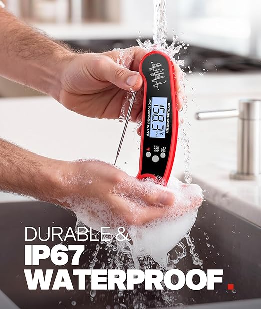 Meat Thermometer Digital – Instant Read Food Thermometer for Grilling, BBQ, Air Fryer, Smoker, Candy Making with Foldable Probe, Kitchen Gadgets, BBQ Essentials, Gift for Dad Men Husband Him, Red