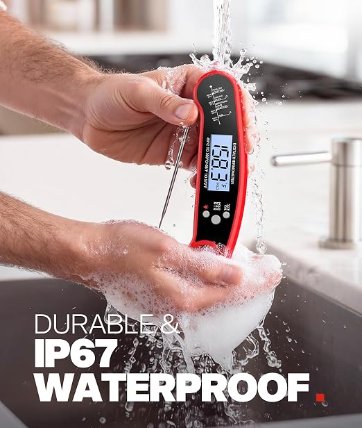 Meat Thermometer, Digital Instant Read Food Thermometer for Grilling, BBQ, Air Fryer, Smoker, Candy, Kitchen Gadgets, BBQ Essentials, Gift for Dad, Men, Women, Red, 2 Pack