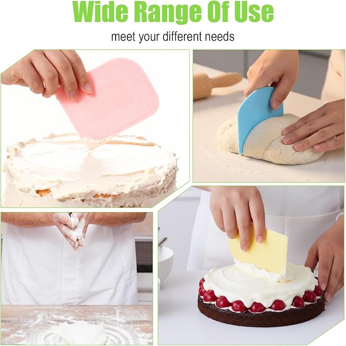 10 Pcs Bread Scraper, Plastic Bowl Scrapers for Bread Dough, Flexible Food Scraper Tool for Breads, Cake Dough and Fondant Frosting (Green, Pink, Blue, White, Yellow)