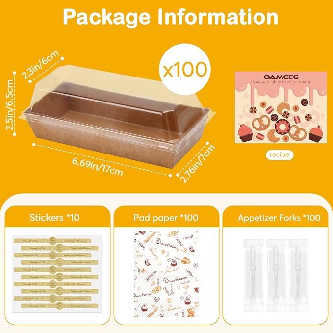 OAMCEG 7.5x3.3 Inch Small Charcuterie Boxes with Clear Lids,100Pcs Mini Bakery Containers,Disposable To Go Food Paper Boxes for Sandwich, Cookie, Pastry, Cake Slice (Brown)