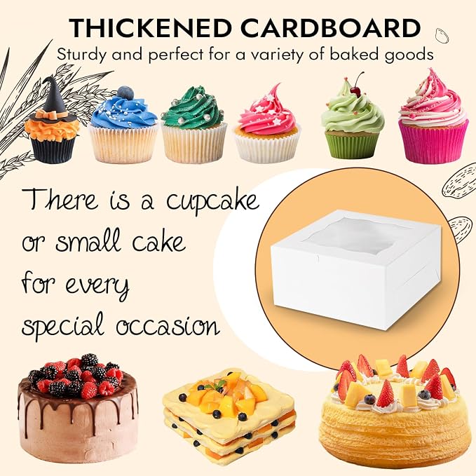 JCD 8 Packs 1+5 Cupcake Box Combo with Clear Window,1 small Cake and 5 Cupcakes Box with insert and Stickers, for Family Birthday Party Mother's day (1+5/8pcs)