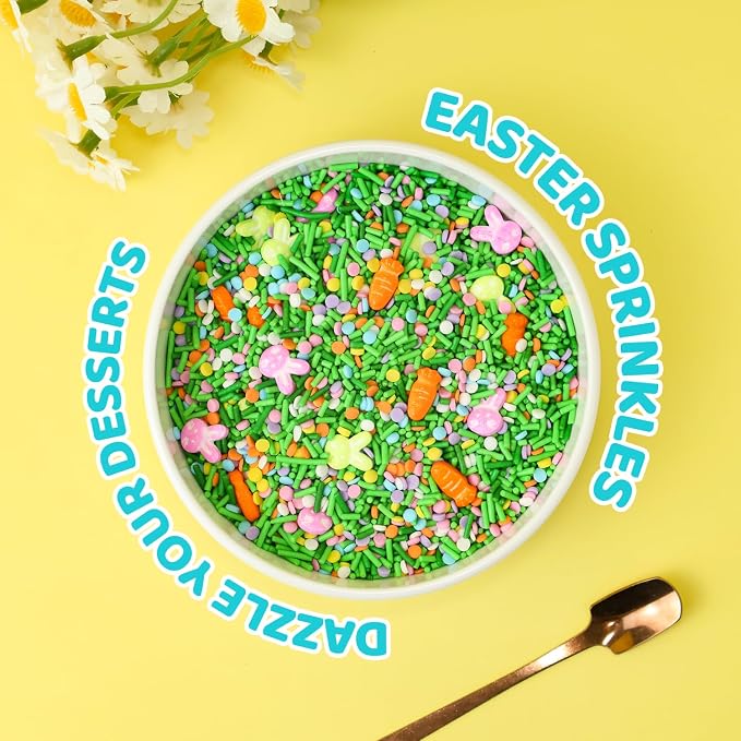 Green Easter Sprinkles for Cake Decorations, 3.52oz Carrot Rabblit Sprinkles Edible for Cupcakes Topper for Cupcakes Topper Baking Cookies Easter Spring Party Supplies