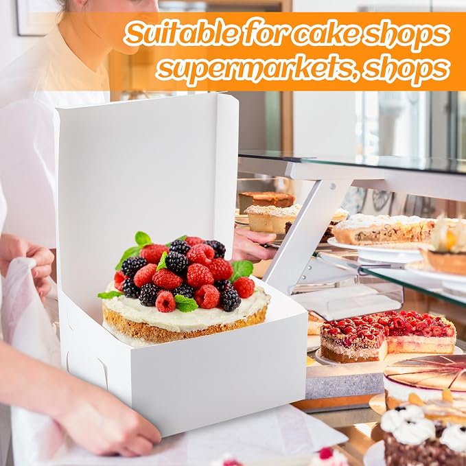 Ireer 20 Pack White Cake Box 12 x 12 x 6 Inch White Cardboard Bakery Box Disposable Pastry Containers for Pie Pastry Cookie Dessert