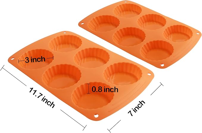 Webake Peanut Butter Cup Molds, Silicone Mini Tart Pan Quiche Mold, Pie Pan 6-Cavity Tartlet Pan for Baking Fern Cakes Pack of 2