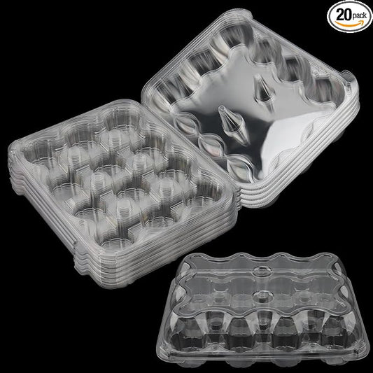HOIGON 20 Pack Clear Cupcake Containers 12 Count, Plastic Dozen Cupcake Boxes with Dome Lid, Disposable Cupcake Carrier Holders for Display and Transport