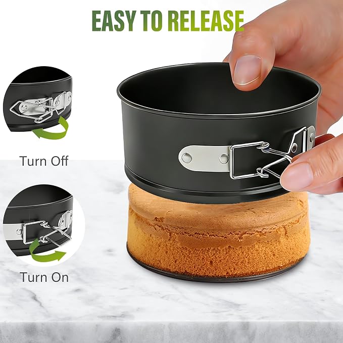 Vakoo 4 Inch Springform Pan - Nonstick, Leakproof Mini Cheesecake Pan for Baking, Easy Release, No Parchment Paper Needed, Set of 4