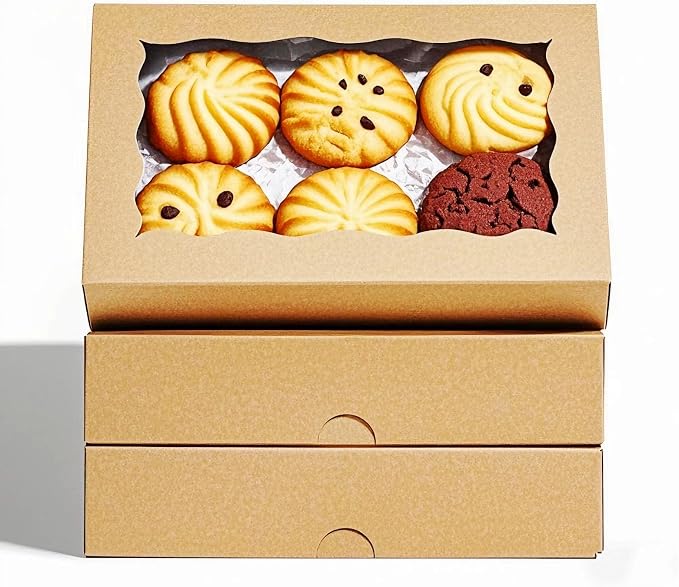 Brown Rectangular 7"X4.3"X1.5" Clear Window Disposable Snap-Flip Top 50 Count Pastry Boxes for Cookies, Macarons, Chocolate, Cake, Pastries, Dessert