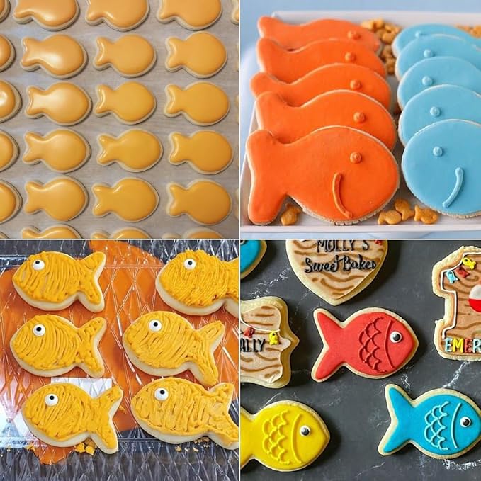 MrCookie Sturdy Goldfish/Fish Cookie Cutters,DIY Baking Tools&Accessories. | Sandwich molds for cookie,biscuit,cake,fruit.5 Sizes range from 1.57" to 4.13".Thickened stainless steel Food-grade.