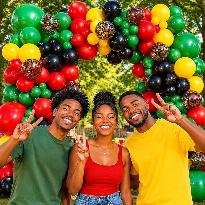 Juneteenth Balloon Garland Arch Kit 203Pcs, Red Yellow Green Black Balloons Arch Kit for Juneteenth Day Decorations Celebration of Freedom Black History Month Africa American Party Decoration