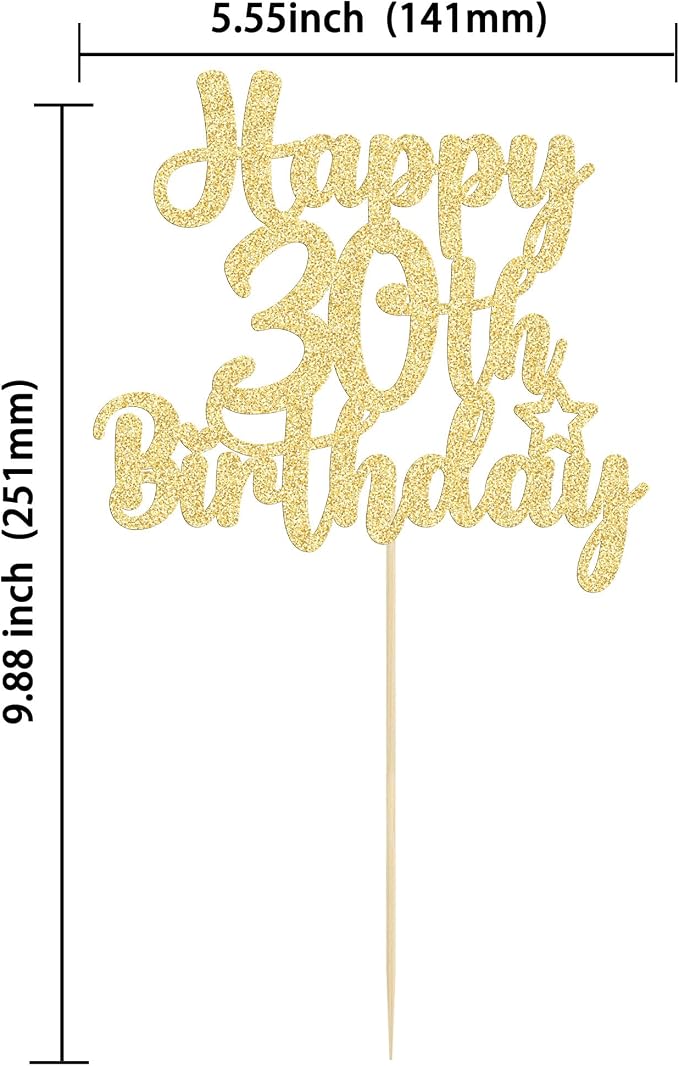 Gyufise 1Pc Happy 30th Birthday Cake Topper Glitter 30 & Fabulous 30th Birthday Cake Pick for Celebrating 30th Birthday Anniversary Party Cake Decorations Supplies Gold