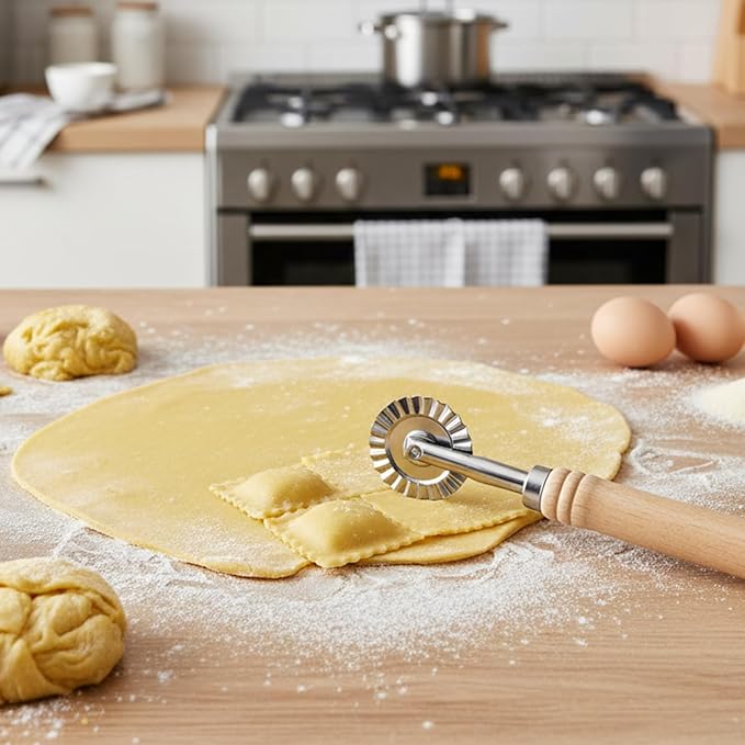 JJUNW 2Pcs Pastry Cutter, Ravioli Cutter, Fluted Pastry Cutters Wheel Stainless Steel Pizza Cutters Wheel, Dough Cutting for Home Making Pasta Pizza Ravioli Cookie Tools