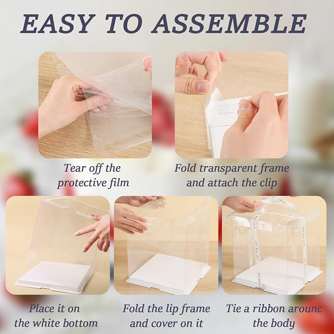 8Pcs Tall Cake Boxes Clear Box with Ribbon, 10x10x9 inch, for 6" cajas para pasteles Tiered Cakes,Transport Gift Boxes for Wedding and Gift Display. (Transparent, 10 * 10 * 9 inch/8pcs)