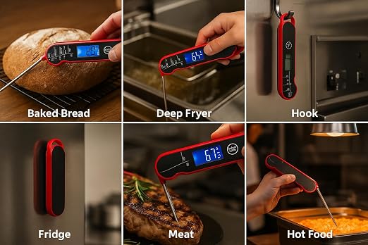 FIRELINE Digital Thermometer – Ultra Fast Waterproof Thermometer with Backlight, Foldable Probe & Magnetic Back – Commercial-Grade Instant Read for Grilling, Cooking, BBQ, Smoker, Kitchen Use