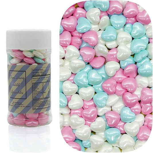 Dynastang Colourful Heart Sprinkles Edible Heart Cake Decorating Heart Cake Decorations Cupcake Toppers Cookie Decorating Perfect for Cakes, Cupcakes, Desserts Toppings 3OZ