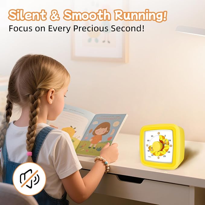 Kids Visual Timer 60 Minute – Countdown Visual Timer for Kids, Kitchen Timer for Cooking Classroom, Silent Mini Timer with Sunflower Cute Bee Pattern, Gift for Special Needs Adult Focus,Yellow