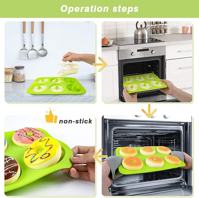 2 Pack Donut Pan Silicone Baking Mold 6-Cavity Donut Mold with Nonstick Coating Soft and Reusable Donut Mould for Cake Bread Chocolate etc（Blue/Green）