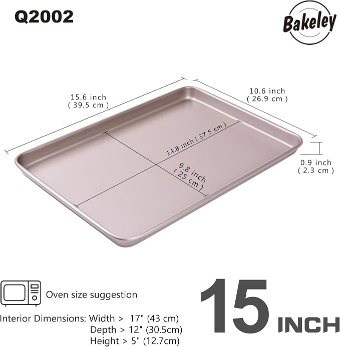 0.8mm Baking Sheet Pan Set of 2, Commercial Cookie Sheet Pan, 0.8mm Haevy Duty Carbon Steel Nonstick Jelly Roll Pan for Oven (Champagne Gold, 15.7"x10.6")