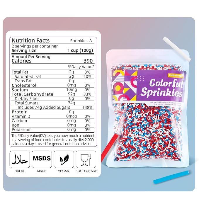 Red White and Blue Jimmies Patriotic Sprinkles for Cake Decorating Edible Sprinkles Mix 7 ounce for Cookies Ice Cream Chocolate Cupcake Topper Perfect for 4th of July