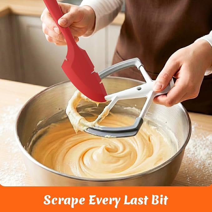 Silicone Bowl Scraper Spatula for KitchenAid Mixers, Heat Resistant Beater Blade Cleaner for Paddle Attachments, Dough Hooks & Mixing Bowls(Cherry Red)