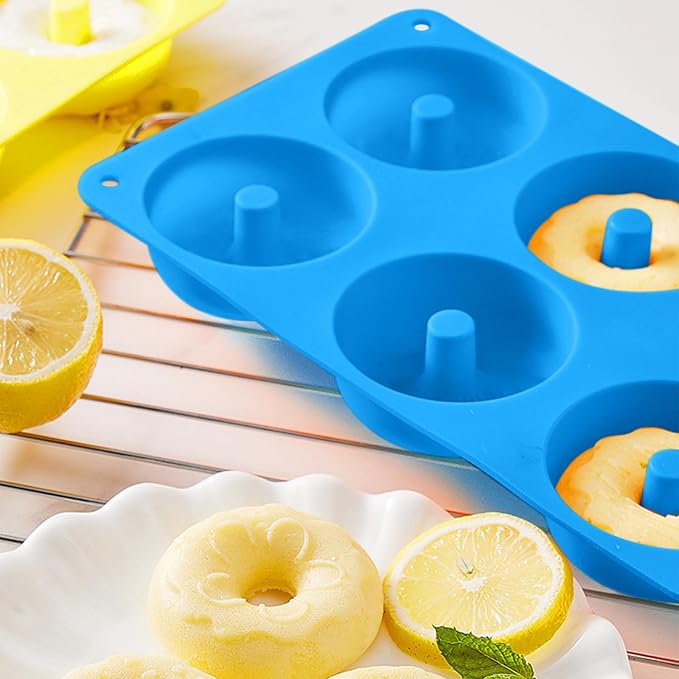 2er Pack Silicone Donut Mold - Non-Stick Silicone Doughnut Pan DIY Chocolate Baking Cookie Molds, Heat Resistant, Make Donut Cake Biscuit Bagels, BPA Free Dishwasher Safe (blue, 6 Cavities)