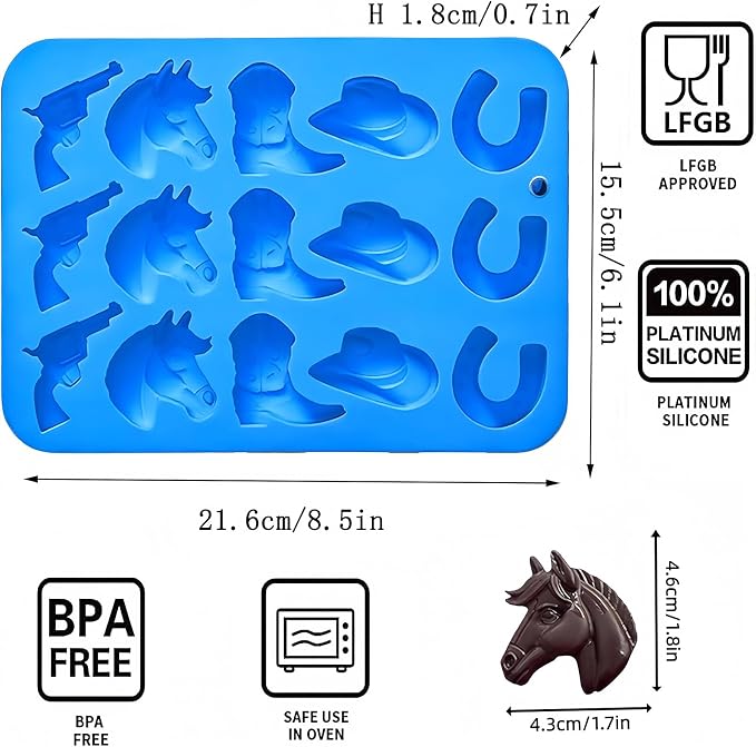 2PCS Cowboy Chocolate Molds Silicone, Western Theme Mold Set for Candy Making, Cake Decorations, Candle & Resin Crafts – Includes Cowboy Hat, Boot, Horse, Saddle (Heat-Resistant, Dishwasher Safe)