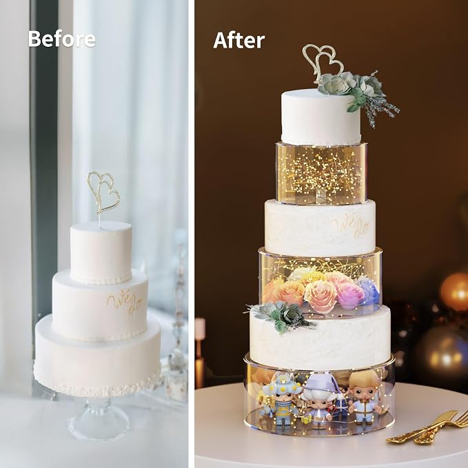 NPPLUS 3 Pcs Acrylic Cake Stand with lid, Clear Fillable Cake Tier, Round 3 Tier Cylinder Display Riser Display Box for Wedding Birthday Party Holiday Display