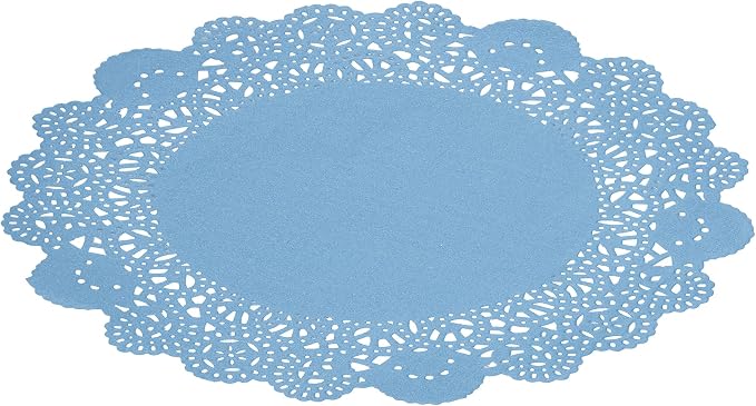 Restaurantware-Pastry Tek 8 x 8 Inch Paper Lace Doilies, 4000 Round Disposable Table Doilies - Elegant Lace Finish, Long Lasting, SkyBlue Paper Lace Doilies, for Pastries, Cupcakes, Desserts