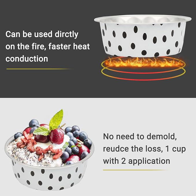 Beasea Disposable Ramekins with Lids, 8oz 50 Pack Black Dot in White Aluminum Foil Cups Disposable Creme Brulee Muffin Cupcake Baking Cup Mini Pudding Cups for Party Wedding Birthday