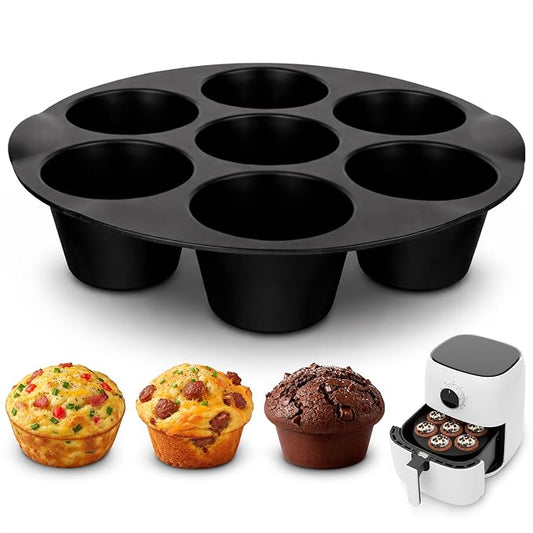 Silicone Muffin Pan - Silicone Cupcake Molds for Baking Egg Bites Mold Nonstick 7 Cups Air Fryer Muffin Pan for Baking Egg Bite, Mini Cupcake, Chocolate and Quiche | Easter Dessert Baking Accessory