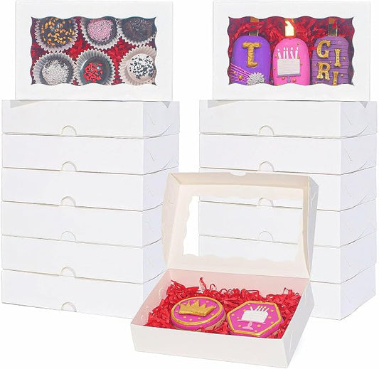 100pcs 7x4.33x1.5 Inch White Bakery Boxes with Window Cookies Boxes Cake Pop Boxes Chocolate Truffle Boxes Macaron Box Browines Treat Boxes for Christmas Valentine's Easter Mother's Day
